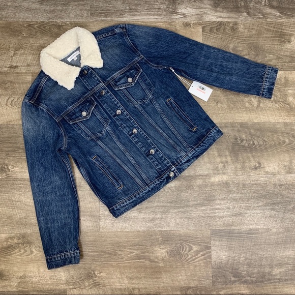 Good American Jackets & Blazers - GOOD AMERICAN Sherpa Collar Boyfriend Denim Jacket